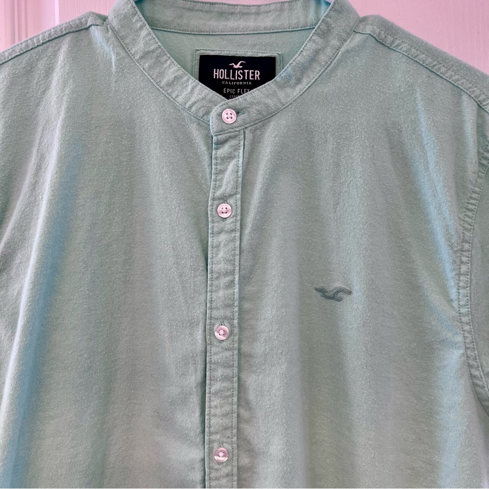 Hollister Epic Flex Light Green Stretch Men's Short Sleeve Button-Up Shirt XL